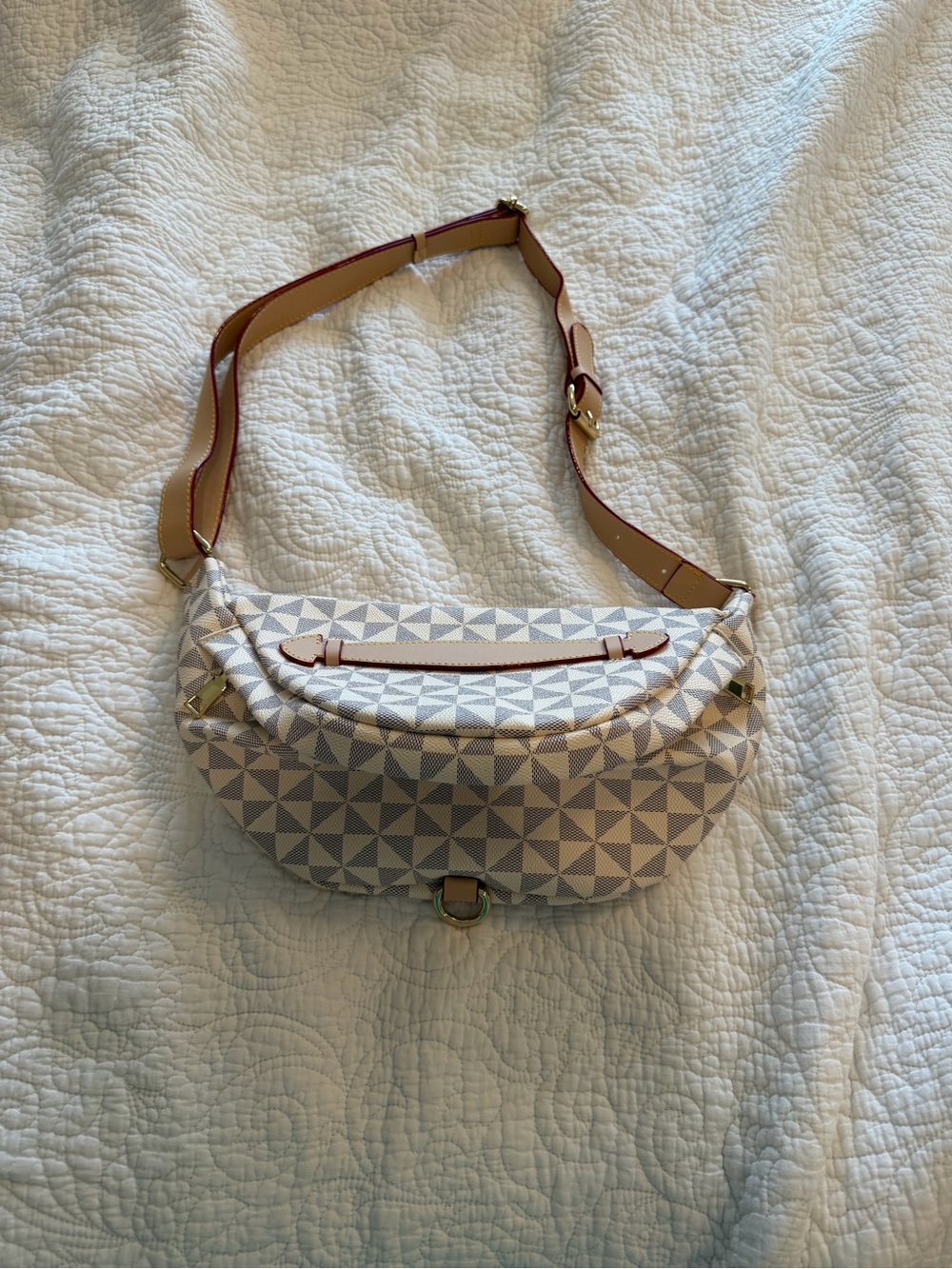 Neutral Geometric Crossbody Shoulder Bag - Beige/Tan